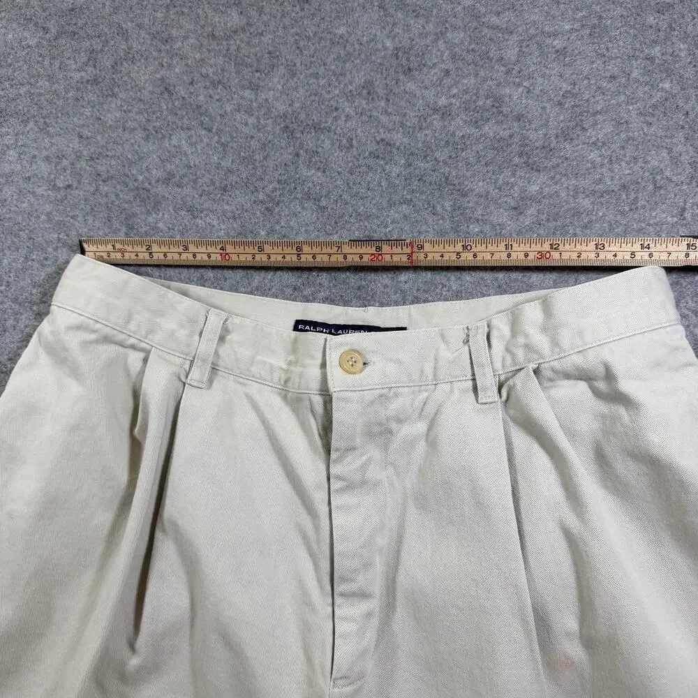 Vintage Ralph Lauren Sport Chino Shorts Mens 14 Khaki Pleated Front Pony Logo